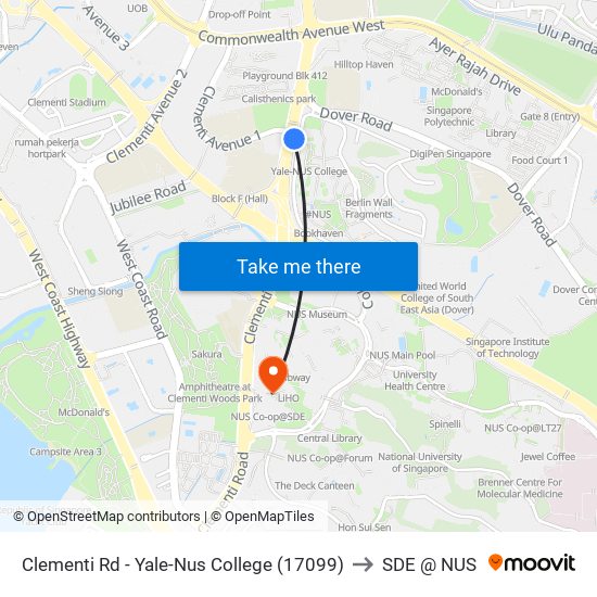 Clementi Rd - Yale-Nus College (17099) to SDE @ NUS map