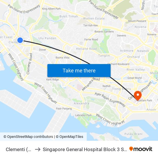 Clementi (EW23) to Singapore General Hospital Block 3 Specialist Clinics map