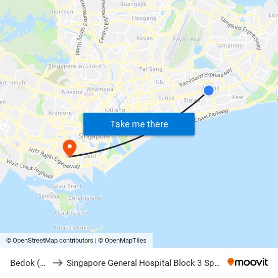 Bedok (EW5) to Singapore General Hospital Block 3 Specialist Clinics map