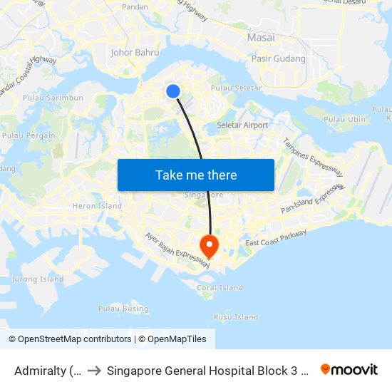 Admiralty (NS10) to Singapore General Hospital Block 3 Specialist Clinics map