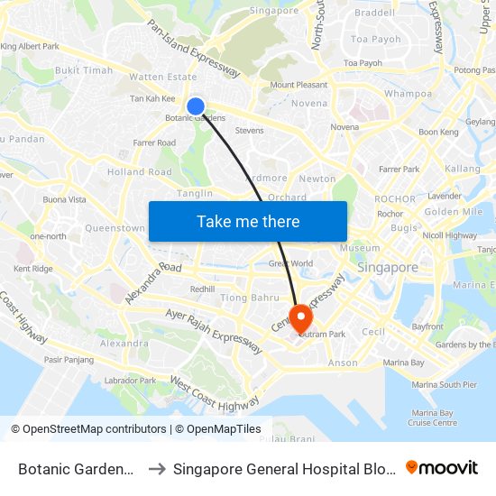 Botanic Gardens (CC19|DT9) to Singapore General Hospital Block 3 Specialist Clinics map