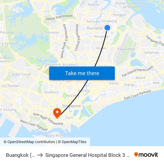 Buangkok (NE15) to Singapore General Hospital Block 3 Specialist Clinics map