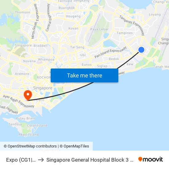 Expo (CG1|DT35) to Singapore General Hospital Block 3 Specialist Clinics map