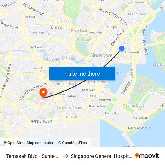 Temasek Blvd - Suntec Convention Ctr (02151) to Singapore General Hospital Block 3 Specialist Clinics map