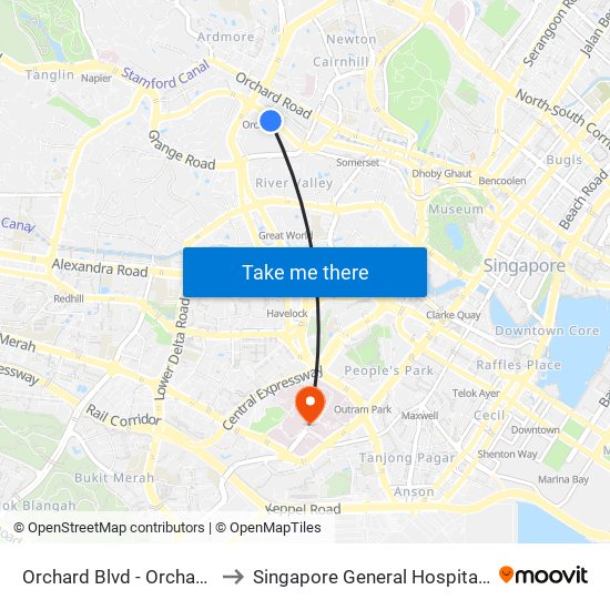 Orchard Blvd - Orchard Stn Exit 13 (09022) to Singapore General Hospital Block 3 Specialist Clinics map