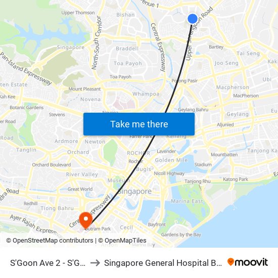 S'Goon Ave 2 - S'Goon Int (66009) to Singapore General Hospital Block 3 Specialist Clinics map