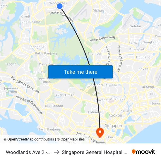 Woodlands Ave 2 - Blk 511 (46331) to Singapore General Hospital Block 3 Specialist Clinics map