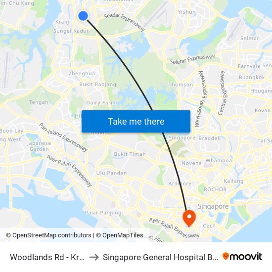 Woodlands Rd - Kranji Stn (45139) to Singapore General Hospital Block 3 Specialist Clinics map