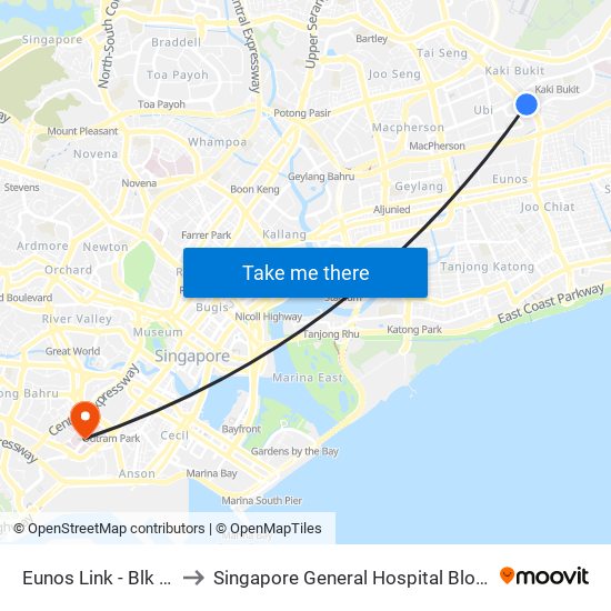 Eunos Link - Blk 637 (71091) to Singapore General Hospital Block 3 Specialist Clinics map