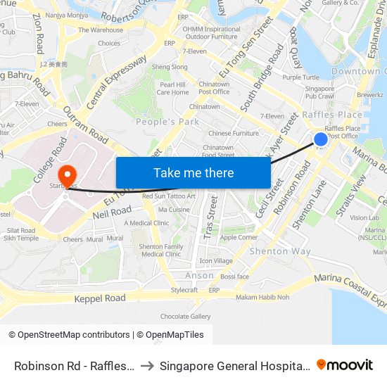 Robinson Rd - Raffles Pl Stn Exit F (03031) to Singapore General Hospital Block 3 Specialist Clinics map