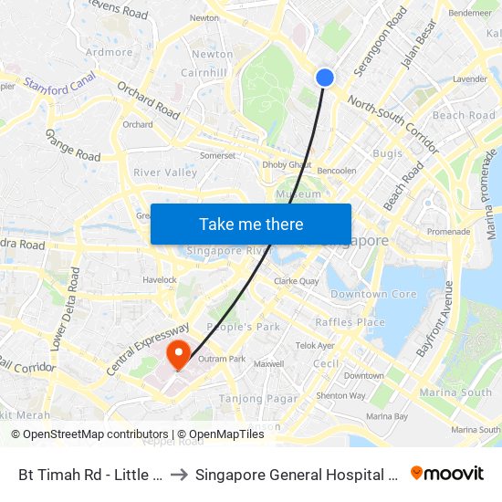 Bt Timah Rd - Little India Stn (40019) to Singapore General Hospital Block 3 Specialist Clinics map