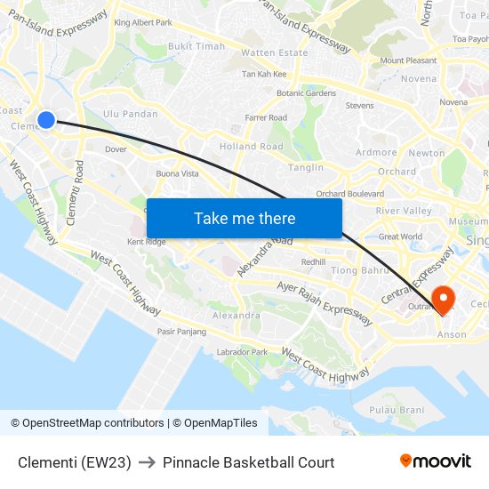Clementi (EW23) to Pinnacle Basketball Court map