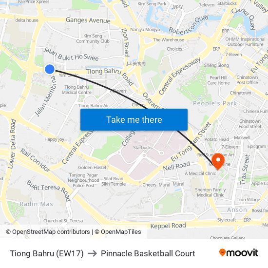 Tiong Bahru (EW17) to Pinnacle Basketball Court map