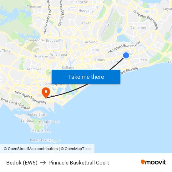 Bedok (EW5) to Pinnacle Basketball Court map