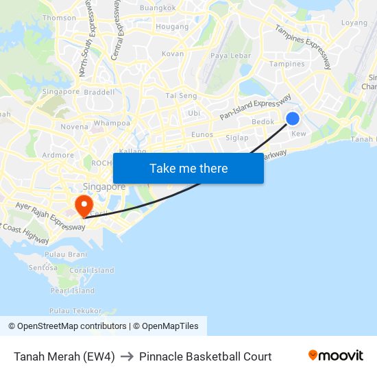 Tanah Merah (EW4) to Pinnacle Basketball Court map