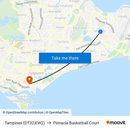 Tampines (DT32|EW2) to Pinnacle Basketball Court map