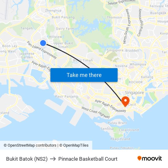 Bukit Batok (NS2) to Pinnacle Basketball Court map