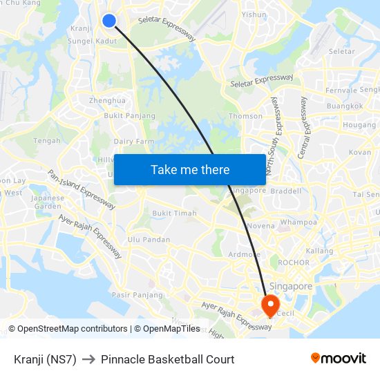 Kranji (NS7) to Pinnacle Basketball Court map