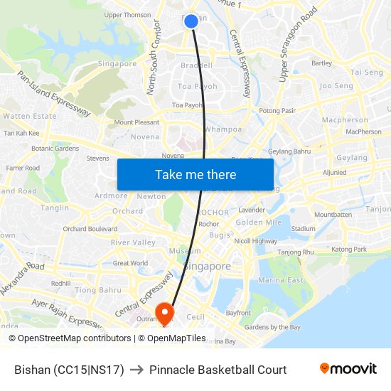 Bishan (CC15|NS17) to Pinnacle Basketball Court map