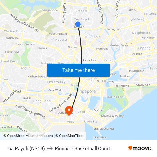 Toa Payoh (NS19) to Pinnacle Basketball Court map