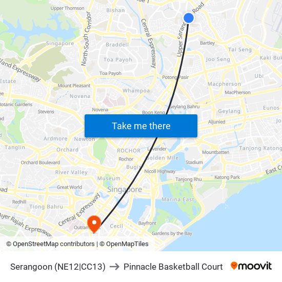 Serangoon (NE12|CC13) to Pinnacle Basketball Court map