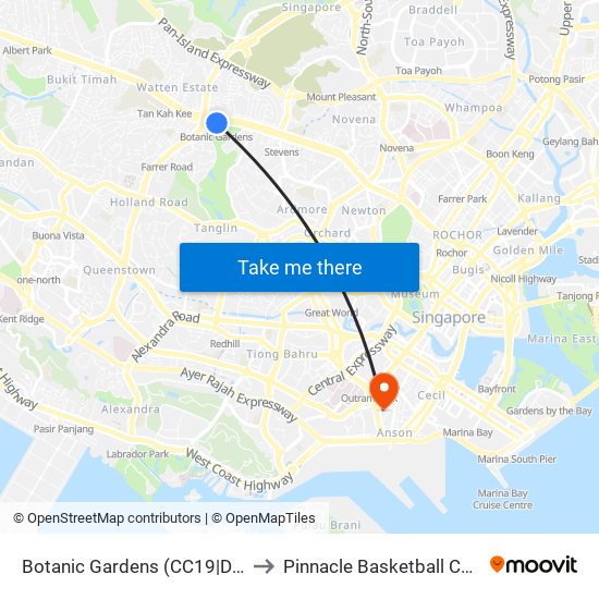 Botanic Gardens (CC19|DT9) to Pinnacle Basketball Court map