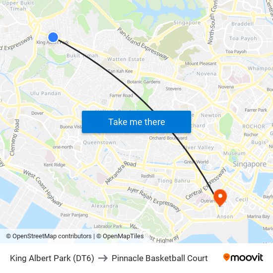 King Albert Park (DT6) to Pinnacle Basketball Court map