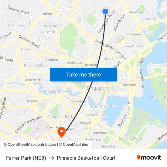 Farrer Park (NE8) to Pinnacle Basketball Court map