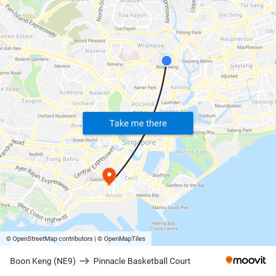 Boon Keng (NE9) to Pinnacle Basketball Court map