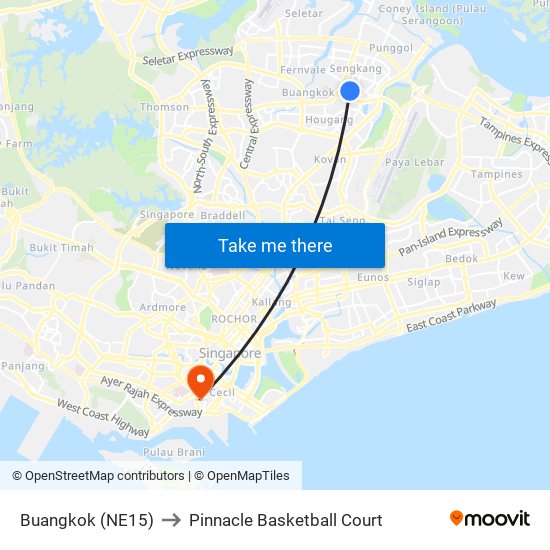 Buangkok (NE15) to Pinnacle Basketball Court map