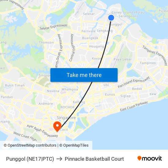 Punggol (NE17|PTC) to Pinnacle Basketball Court map