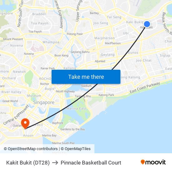 Kakit Bukit (DT28) to Pinnacle Basketball Court map