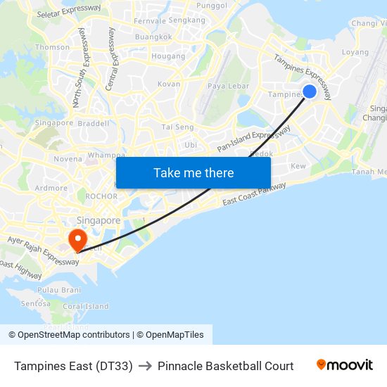 Tampines East (DT33) to Pinnacle Basketball Court map