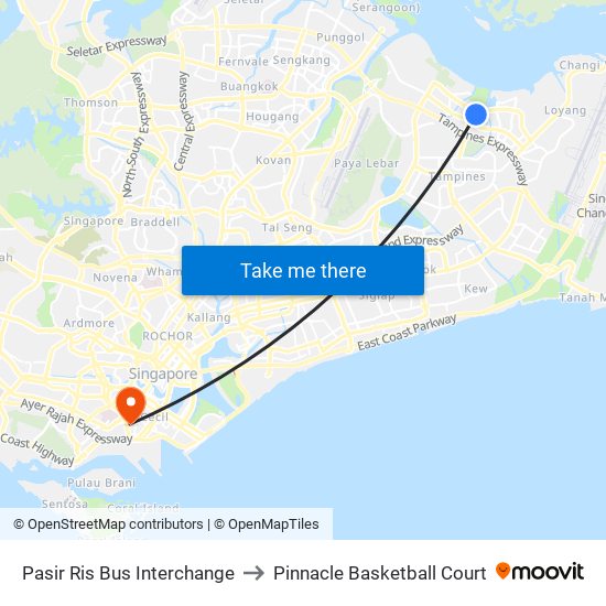 Pasir Ris Bus Interchange to Pinnacle Basketball Court map