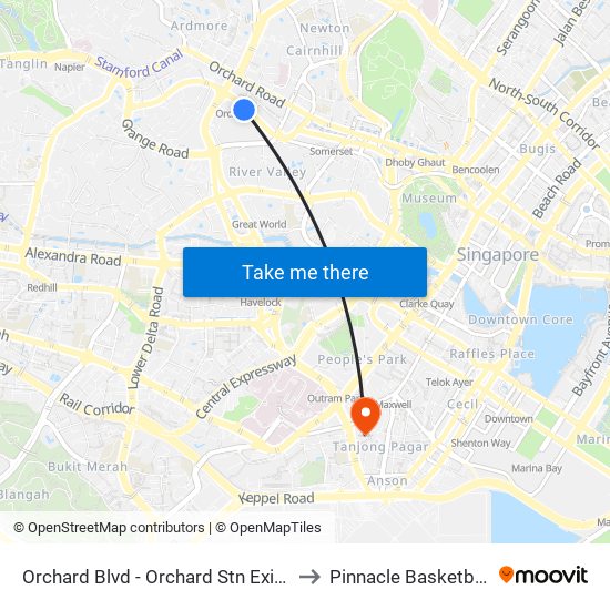 Orchard Blvd - Orchard Stn Exit 13 (09022) to Pinnacle Basketball Court map