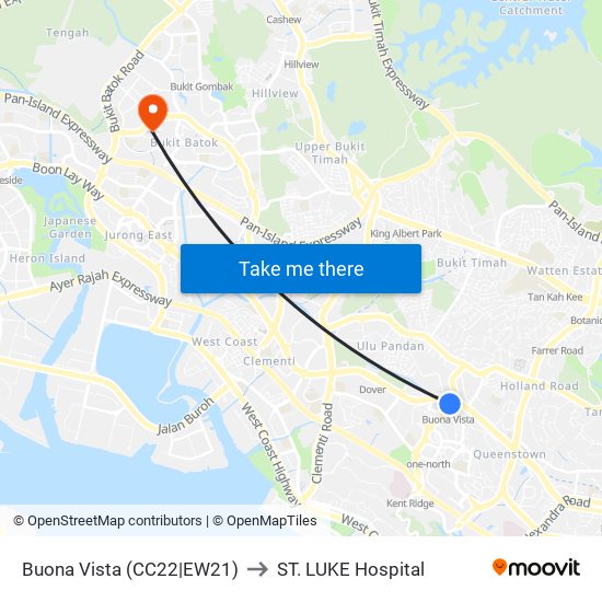 Buona Vista (CC22|EW21) to ST. LUKE Hospital map