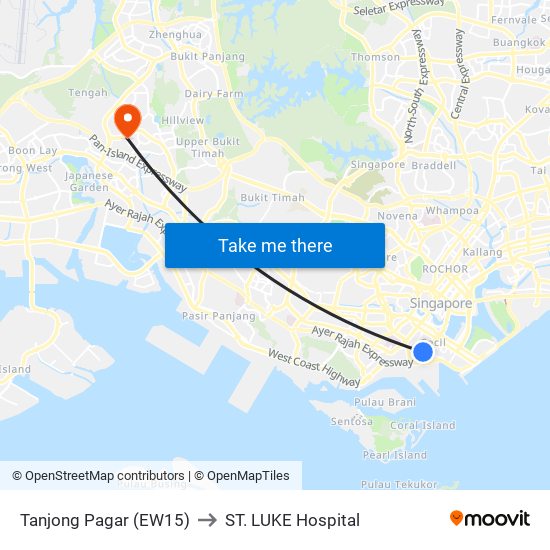 Tanjong Pagar (EW15) to ST. LUKE Hospital map