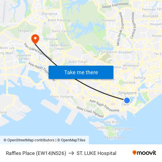 Raffles Place (EW14|NS26) to ST. LUKE Hospital map