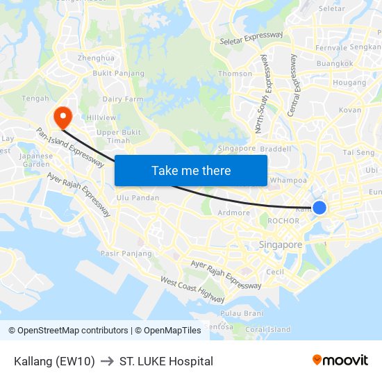 Kallang (EW10) to ST. LUKE Hospital map