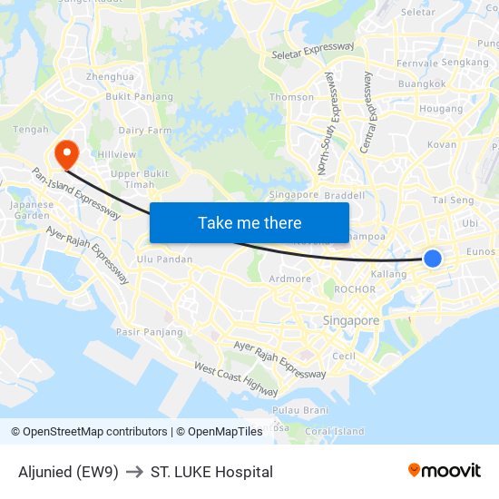 Aljunied (EW9) to ST. LUKE Hospital map