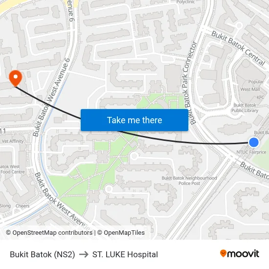 Bukit Batok (NS2) to ST. LUKE Hospital map