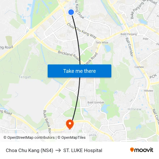 Choa Chu Kang (NS4) to ST. LUKE Hospital map