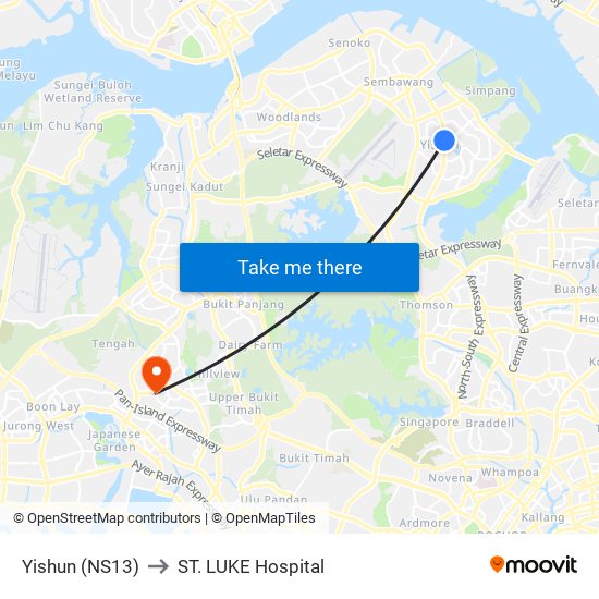 Yishun (NS13) to ST. LUKE Hospital map