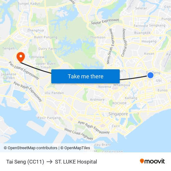 Tai Seng (CC11) to ST. LUKE Hospital map