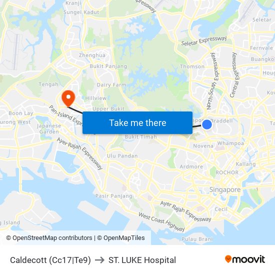 Caldecott (Cc17|Te9) to ST. LUKE Hospital map