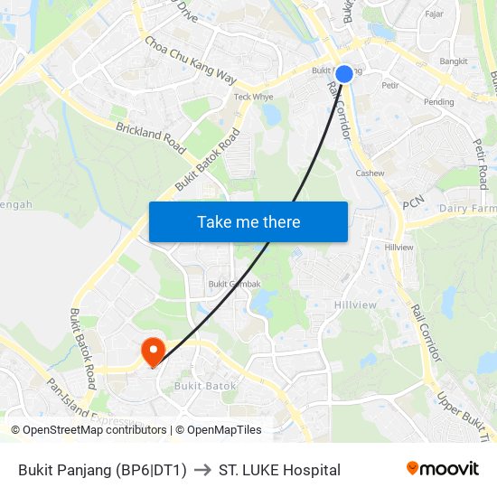 Bukit Panjang (BP6|DT1) to ST. LUKE Hospital map