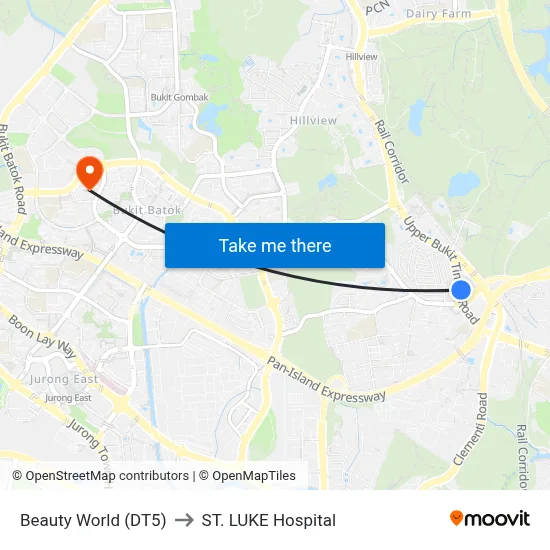 Beauty World (DT5) to ST. LUKE Hospital map
