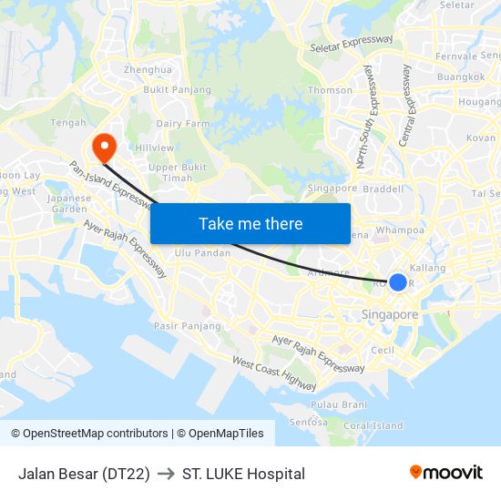 Jalan Besar (DT22) to ST. LUKE Hospital map