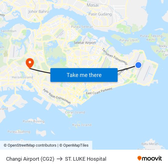 Changi Airport (CG2) to ST. LUKE Hospital map