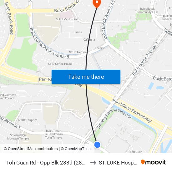 Toh Guan Rd - Opp Blk 288d (28631) to ST. LUKE Hospital map